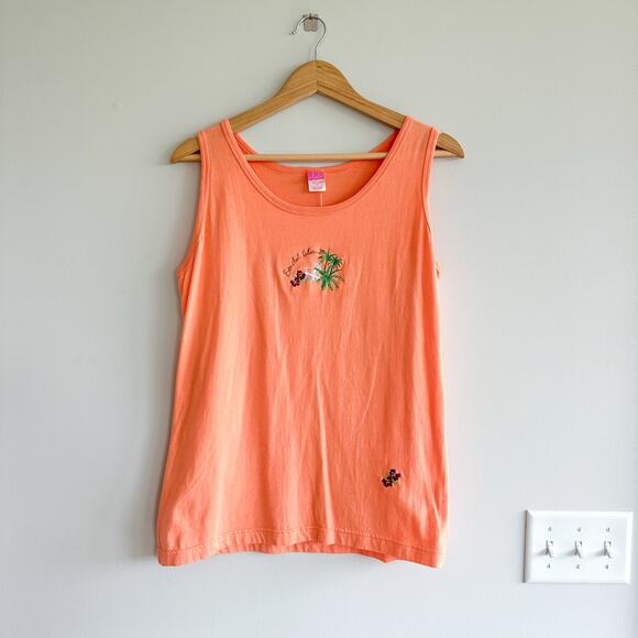 Sanibel Island Embroidered Casual Tank Top Orange L - Picture 1 of 5